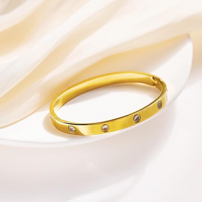 Gold Bracelets for Women-4Pcs/3Pcs,18K Gold Plated Bangle Tennis Bracelets Stack Set for Women Trendy Non Tarnish Stainless Steel Gold Bangles Accessories Designer Jewelry