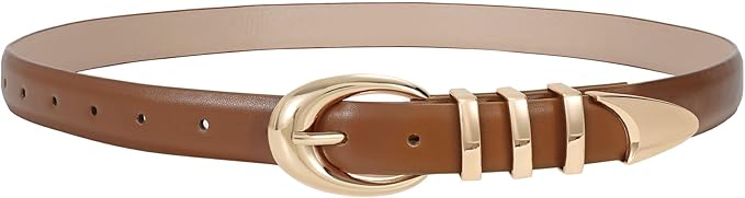 TRIWORKS Women Leather Belt for Jeans Pants Fashion Ladies Skinny Faux Leather Dress belt with Gold Buckle