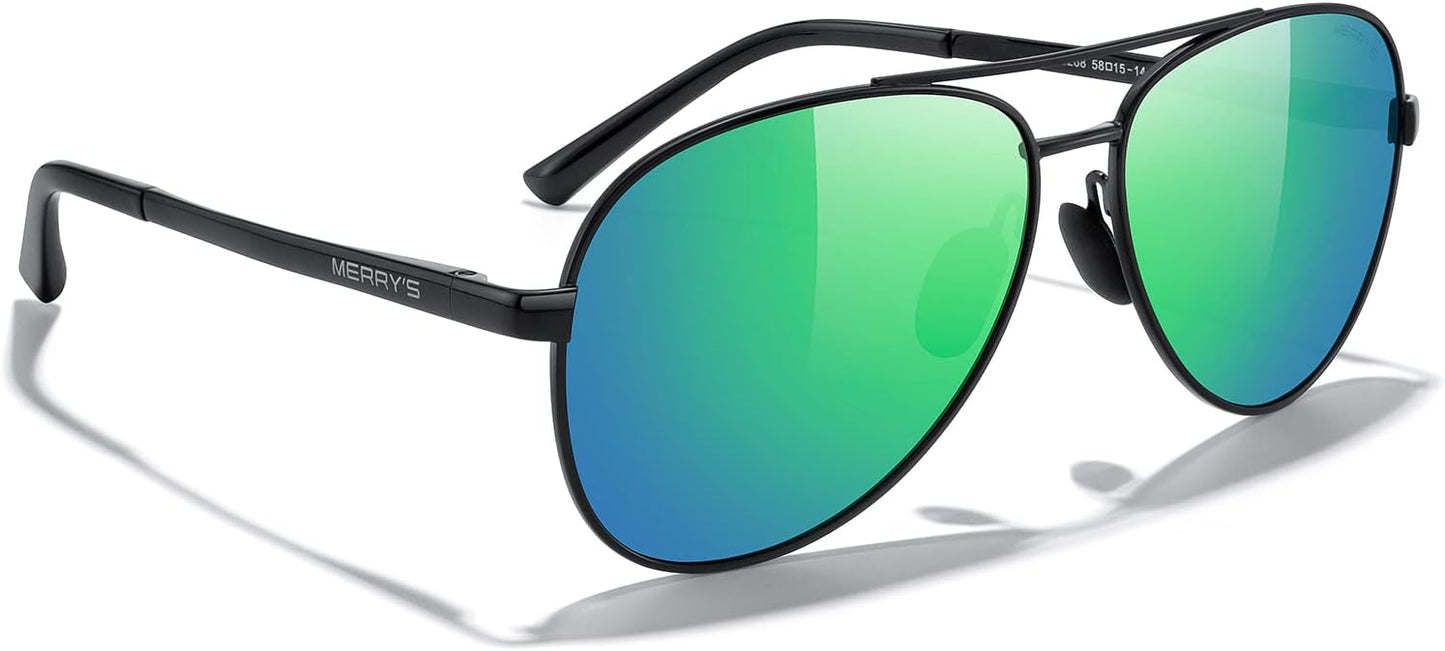 MERRY'S Aviator Sunglasses for Men Women - Polarized Driving Sun glasses Mirrored Lens UV 400 Protection 58 MM