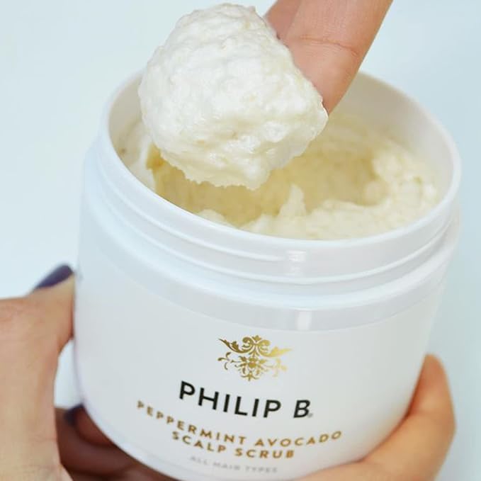 PHILIP B. Peppermint Avocado Scalp Scrub, 8 Fl Oz - Crème Shampoo + Sea Salt Scalp Scrub with Witch Hazel and Aloe, For All Hair Types
