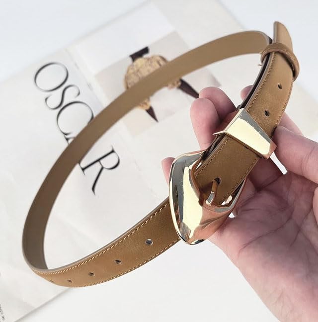 Women's Leather Suede Belts for Jeans Dress Pants Black Brown Belts for Women Ladies Waist Belts with Big Gold Buckle