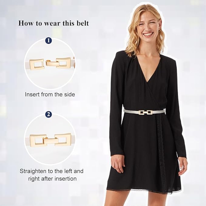 Glamorstar Skinny Belts for Women Thin PU Leather Waist Belt with Gold Buckle for Dresses