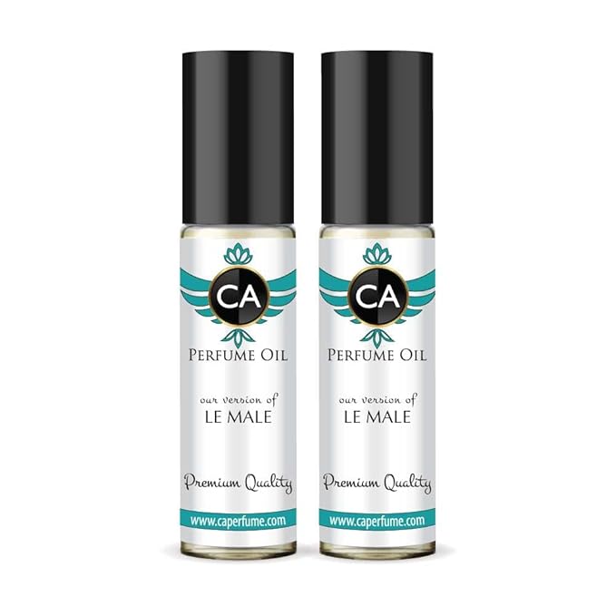 CA Perfume Impression of Le Male for Men Eau De Parfum Amber Fougere Scent Long Lasting Cologne for Men Travel Size TSA Ready for Day and Night Wear 0.33 Fl Oz 10ml (Pack of 2)