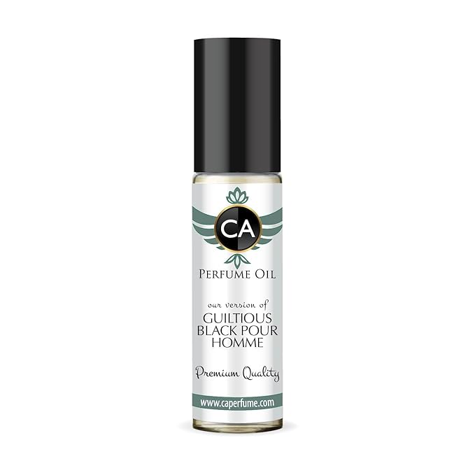 CA Perfume Impression of Guiltiness Black Pour Homme for Men Fragrance Oil Aromatic Fougere Scent Long Lasting Cologne for Men Travel Size TSA Ready Mini Parfum Body Oil Roll-on 0.33 Fl Oz 10ml