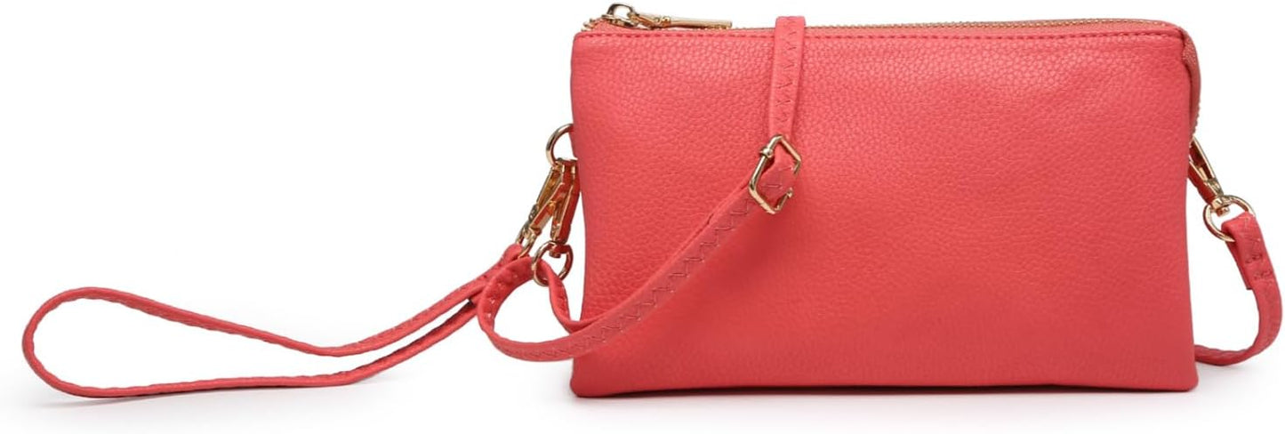 JEN & CO. Riley Small Crossbody Bags for Women Vegan Leather Wristlet Clutch Wallet Purses Handbags with 2 Straps