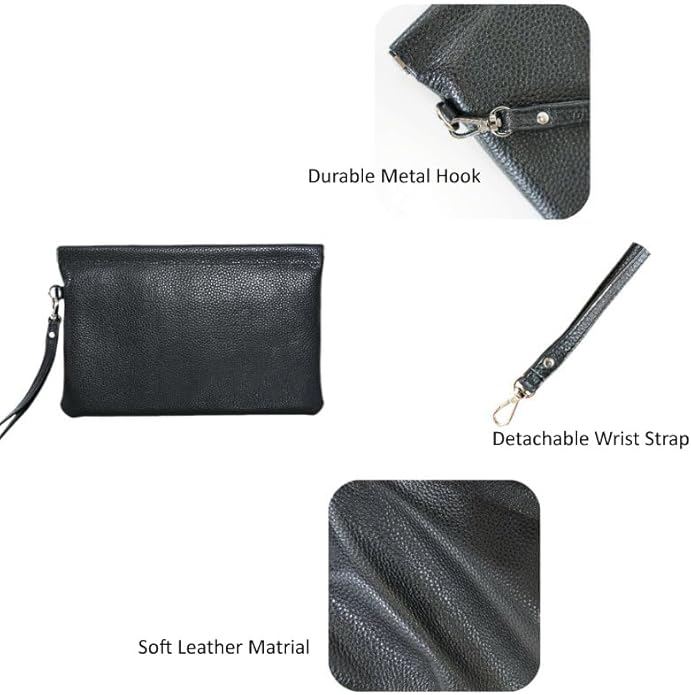 Genuine Leather Wristlet Handbags Purses Cell Phone Pocket Clutch Wallet Coin Purse For Men Women