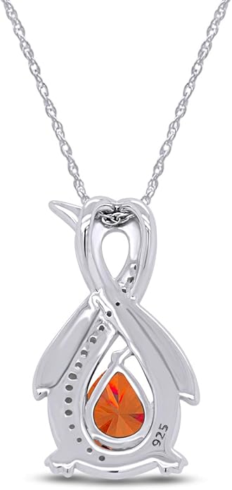 Infinity Penguin Pendant Necklace for Women, 14K Gold Over Sterling Silver with Pear & Round Cut Simulated Birthstone & White Diamond Accents, Dainty Animal Jewelry Gift with 18" Chain