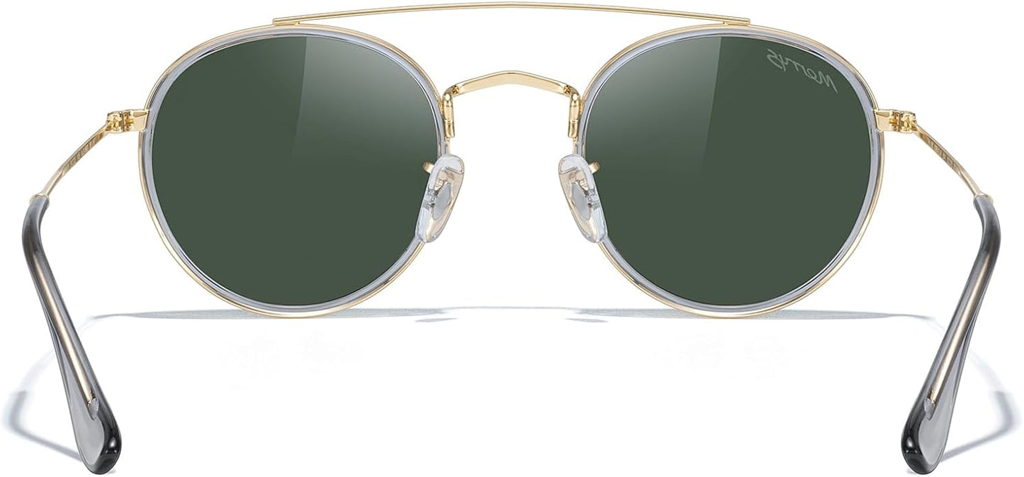 MERRY'S Retro Round Polarized Sunglasses - Unisex Double Bridge Sun Glasses