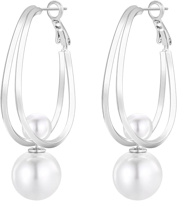 14k Gold Plated Lightweight Pearl Earrings,Trendy Jewelry,Teardrop Hoop Earrings for Women,Pearl Drop Earrings,Elegant Jewelry for Gifts