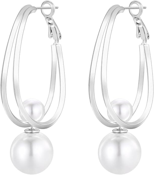 14k Gold Plated Lightweight Pearl Earrings,Trendy Jewelry,Teardrop Hoop Earrings for Women,Pearl Drop Earrings,Elegant Jewelry for Gifts
