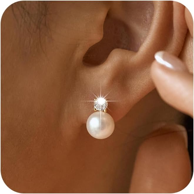 CHESKY Christmas Gifts Pearl Earrings for Women, Dainty 14K Gold Plated/Silver Plated Drop Quality Handpicked AAA+ Freshwater Cultured Round Pearls Dangle Earrings Wedding Jewelry for Women Gifts