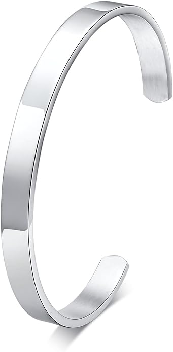 MEALGUET Stainless Steel Mens Cuff Bracelet : Minimal Cool Silver/Black/Gold Plated Open Metal Cuff Bangle Bracelets for Men,Mens Bracelet Jewelry Gift