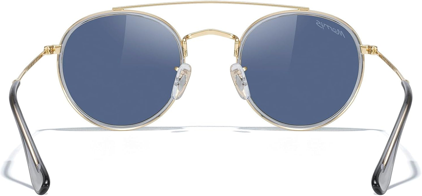 MERRY'S Retro Round Polarized Sunglasses - Unisex Double Bridge Sun Glasses