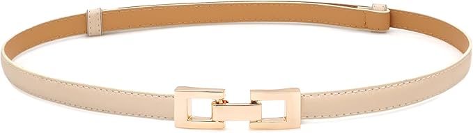 Women Skinny Belts, Thin Genuine Leather Waist Belts with Gold Buckle for Dresses