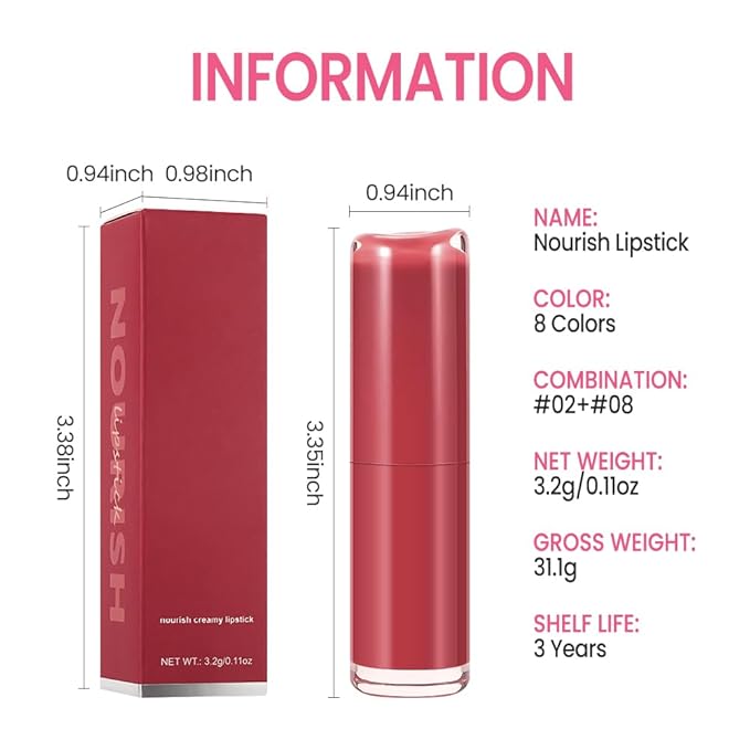 2Pcs Honey Lipstick Tinted Lip Balm Set - Matte Tint Cream Lipsticks for All Skin Tones,Hydrating Lip Stain,Can be Buildable Nourishing Moisturizing Suitable for Women to Every Day Makeup 02&08