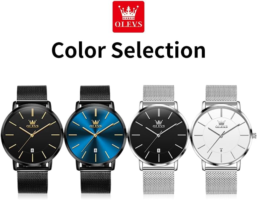 OLEVS Mens Watches Minimalist Ultra Thin Fashion Casual Analog Quartz Date Watch Waterproof Slim Simple Big Face Dress Wrist Watch Leather Band for Men