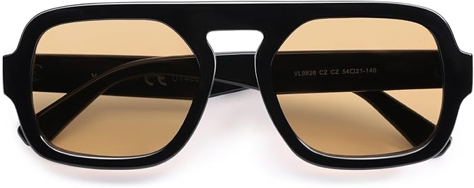 VANLINKER Oversized Retro Square Aviator Sunglasses for Women Men 70s Vintage Style Trendy Big Flat Top Sun Glasses VL9826