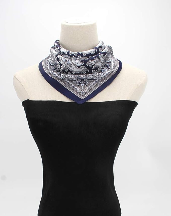 ANDANTINO 100% Real Mulberry Silk Scarf -21'' x 21''- Lightweight Neckerchief –Women Men Small Square Digital Printed Scarves