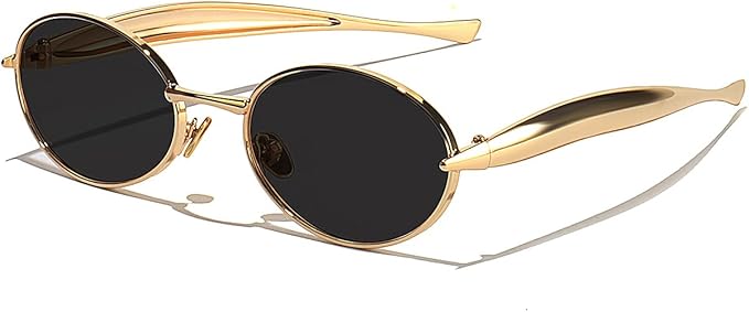Retro Oval Sunglasses for Women Men - Classic 90s Vintage Trendy Shades with UV400 Protection, Gold Metal Frame