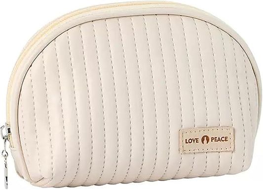 Small Makeup Bag for Purse Mini Cosmetic Pouch Waterproof Makeup Organizer for Women Small Cosmetic Bag PU Leather Travel Makeup Bag Lipstick Bag with Zipper Beige