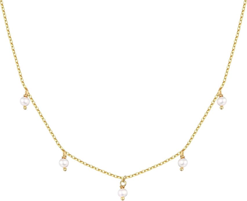 PAVOI 14K Gold Plated Station Necklace - Simulated Diamond Layering Necklaces - Womens CZ Chain