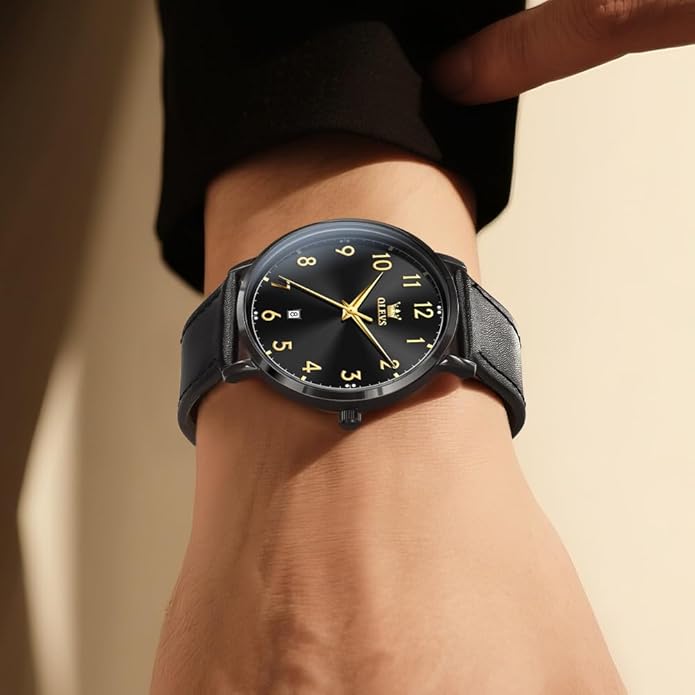 OLEVS Mens Watches, Casual Leather Watches for Men Easy to Read Quartz Number Watch with Date Waterproof Blue/Black/Silver Face Men's Wrist Watches…