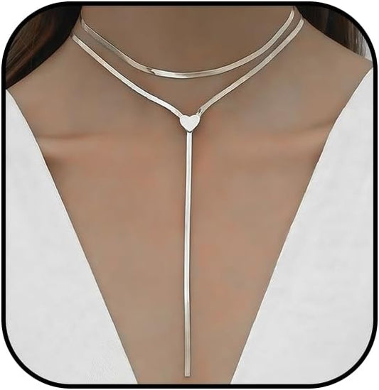 Atiptu Chunky Gold Choker Necklace for Women Silver Statement Y Necklace Long Herringbone Snake Chain Lariat Necklaces Prom Body Jewelry Accessories Gifts