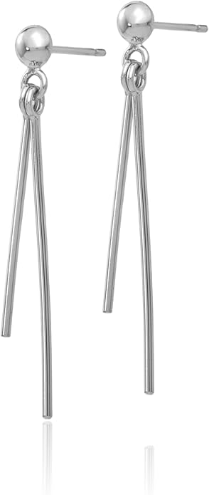 14K White Gold Dangle Bar Drop Earrings for Women Polished Linear Minimalist Line Push Back Birthday Gift