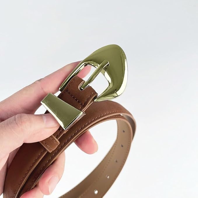 Women's Leather Suede Belts for Jeans Dress Pants Black Brown Belts for Women Ladies Waist Belts with Big Gold Buckle