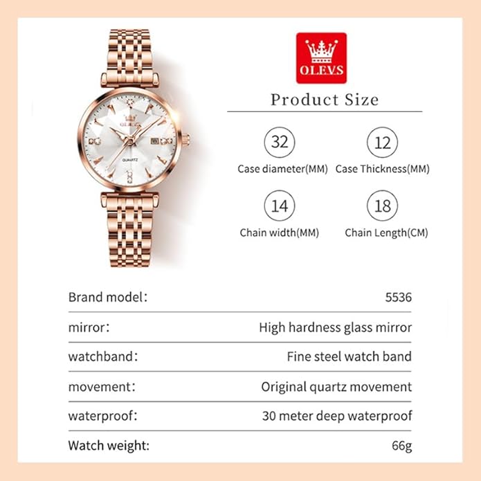OLEVS Women Watches Simple Dress Ladies Watch Rose Gold Stainless Steel Watch Waterproof Quartz Date Luxury Diamond Small Wristwatch Fashion Analog Female Reloj Mujer Blue White Green Red Yellow Face