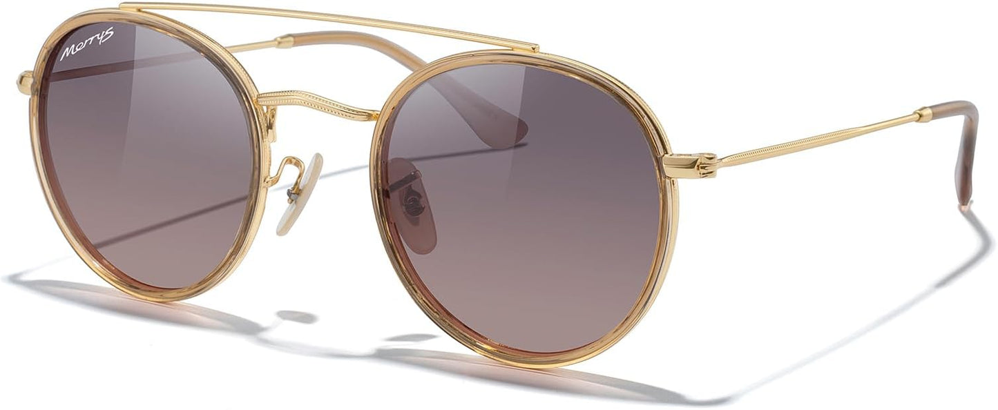 MERRY'S Retro Round Polarized Sunglasses - Unisex Double Bridge Sun Glasses