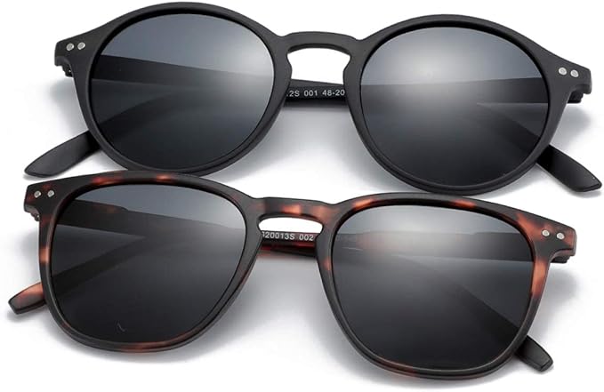 ZENOTTIC Polarized Sunglasses for Women Men: Retro Shades Round | Square Frame UV Protection 2 Pack