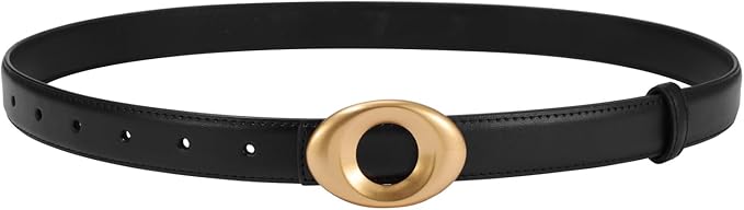Women's Elegant Casual Genuine Leather Belt with Matte Oval Vintage Gold Buckle for Jeans Pants Dresses