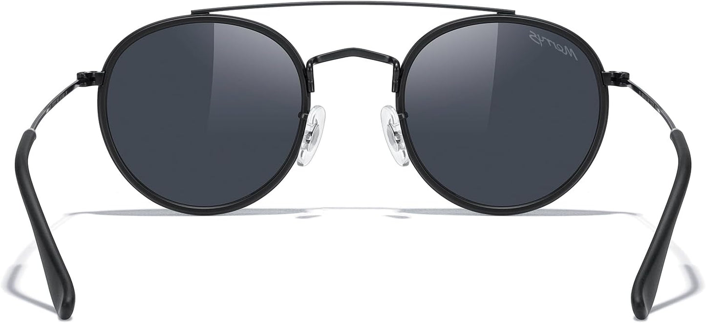 MERRY'S Retro Round Polarized Sunglasses - Unisex Double Bridge Sun Glasses