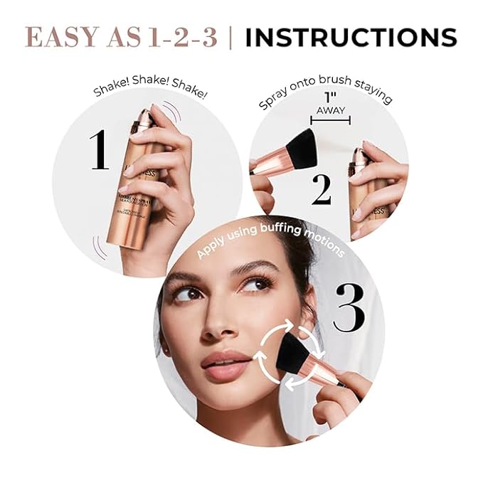 LUMINESS Silk Airbrush Spray Foundation & Buffing Brush Kit – Full Coverage Foundation & Dual-Sided Buffing Brush - Buildable Coverage, Anti-Aging Formula Hydrates & Moisturizes (Shade - Medium)