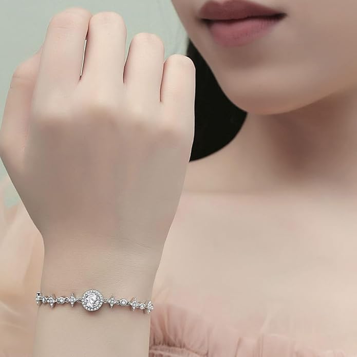 14K Gold Over S925 Sterling Silver Round Cut Women's Bracelet, 1ct D-color VVS2 Diamond Meteor Bubble Bracelets, Jewelry Piece for Everyday Wear, Valentines Day Gifts for Her