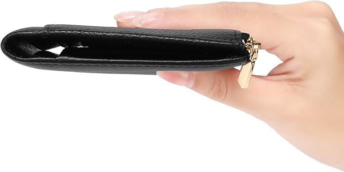 Slim Blue Wallet for Women, RFID Blocking Genuine Leather Bifold with Secure Zippered Coin Pocket (Black)