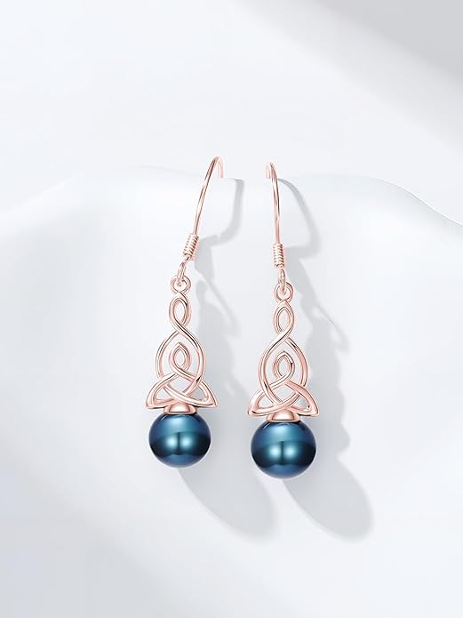 Tahitian Black Pearl AAAA 18K Gold Plated Sterling Silver Dangle Drop Earrings for Women Wife Mom Girlfriend Valentine Her Jewelry Gift for Anniversary Birthday Christmas