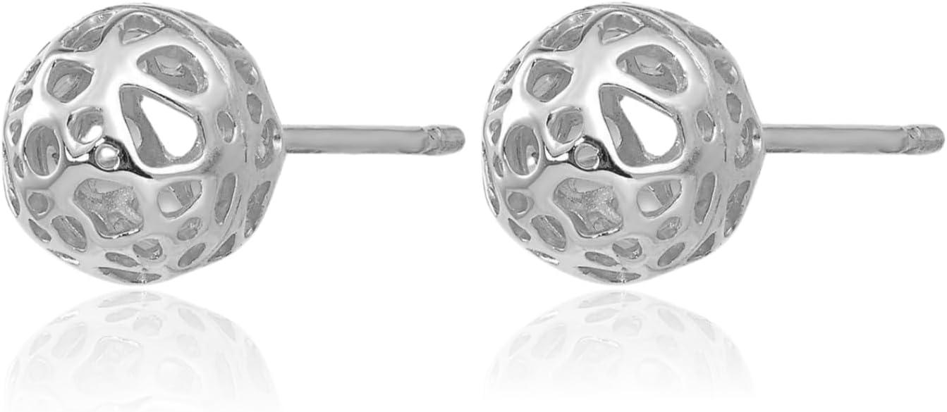 14K White Gold Stud Ball Earrings Medium 7.5mm Solid Polished Post Push Back For Women Gift Minimalist Everyday Classic