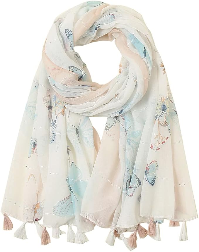 Yeieeo Boho Scarf for Women Lightweight Floral Printed Scarf Fall Winter Fashion Fringed Shawl