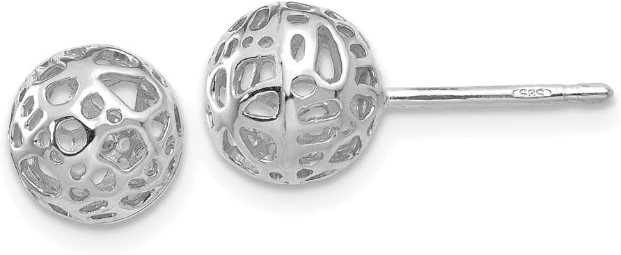 14K White Gold Stud Ball Earrings Medium 7.5mm Solid Polished Post Push Back For Women Gift Minimalist Everyday Classic