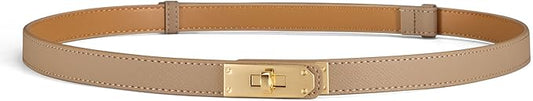 Skinny Leather Belts for Women with Adjustable Silver Turn-Lock Buckle for Dresses Jeans and Pants