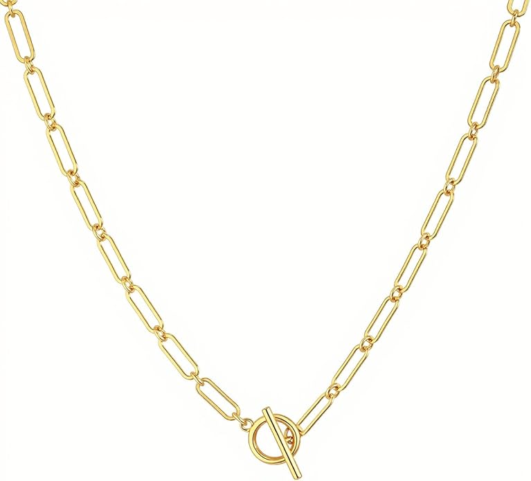 Link Gold Chain 14K Gold Plated Trendy Rope Paperclip Thick Chain Necklace Minimalist Layered Gold Chain Choker Necklaces for Women