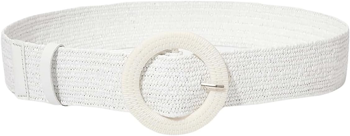 Verdusa Women's Western Belt Cowgirl Boho Straw Belts Round Buckle Elastic Waist Belt