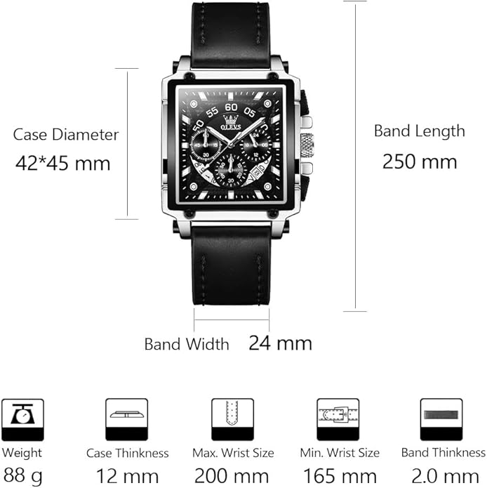 OLEVS Men's Casual Leather Watch, Big Face Chronograph Watch for Men, Fashion Easy to Read Dress Watch, Men's Waterproof Luminous Date Analog Watch, Gold/Black/White/Blue Dial
