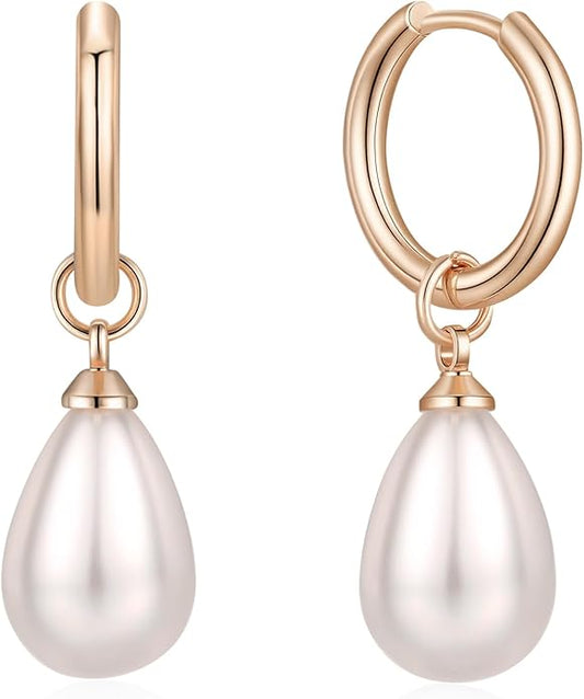 14k Gold Plated Lightweight Pearl Earrings,Trendy Jewelry,Teardrop Hoop Earrings for Women,Pearl Drop Earrings,Elegant Jewelry for Gifts