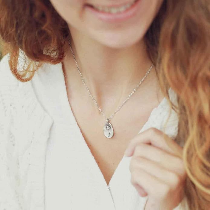 LISA LEONARD DESIGNS Pewter Birth Flower Pendant Necklace Minimalist Jewelry Necklaces For Women Gift For Her Dainty Necklaces
