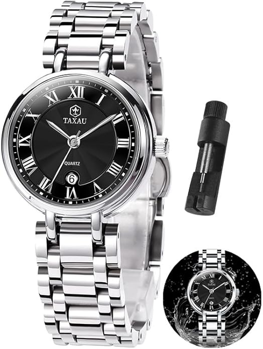 Gold Silver Two Tone Women Stainless Steel Watch Small Wrist ElegantDress Watch for Women Fashion Luxury Waterproof Day Date Analog Quartz Ladies Watches