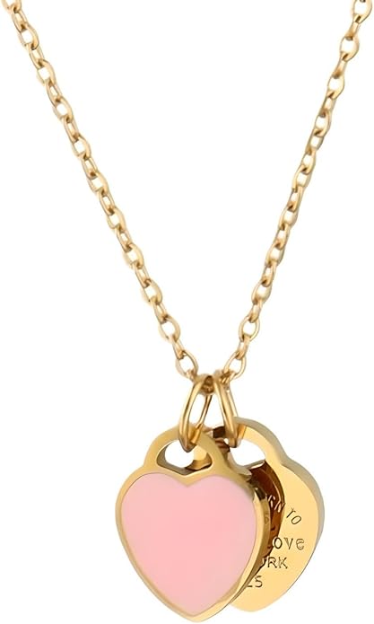 925 Sterling Silver Double Heart Necklace - Two Hearted Necklace With Chain - 14K Yellow Gold Double Hearts Pendant Necklace - Two Hearts