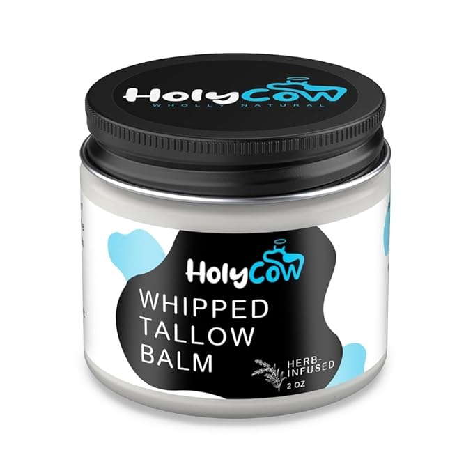 HolyCow Beef Tallow For Skin - Whipped Tallow Balm with Organic Jojoba Oil (Unscented/Herb-Infused), Grass Fed Beef Tallow Face Moisturizer for Eczema, Baby, Lip Balm - Lotion For Extremely Dry Skin